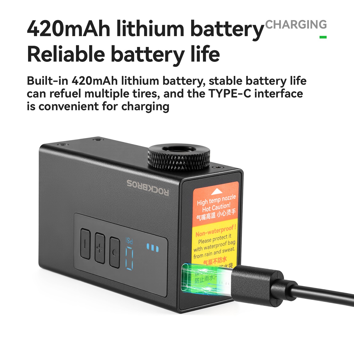 ROCKBROS Electric Air Pump Mini Bike120PSI Portable Fast Inflation FV/AV 240mAh