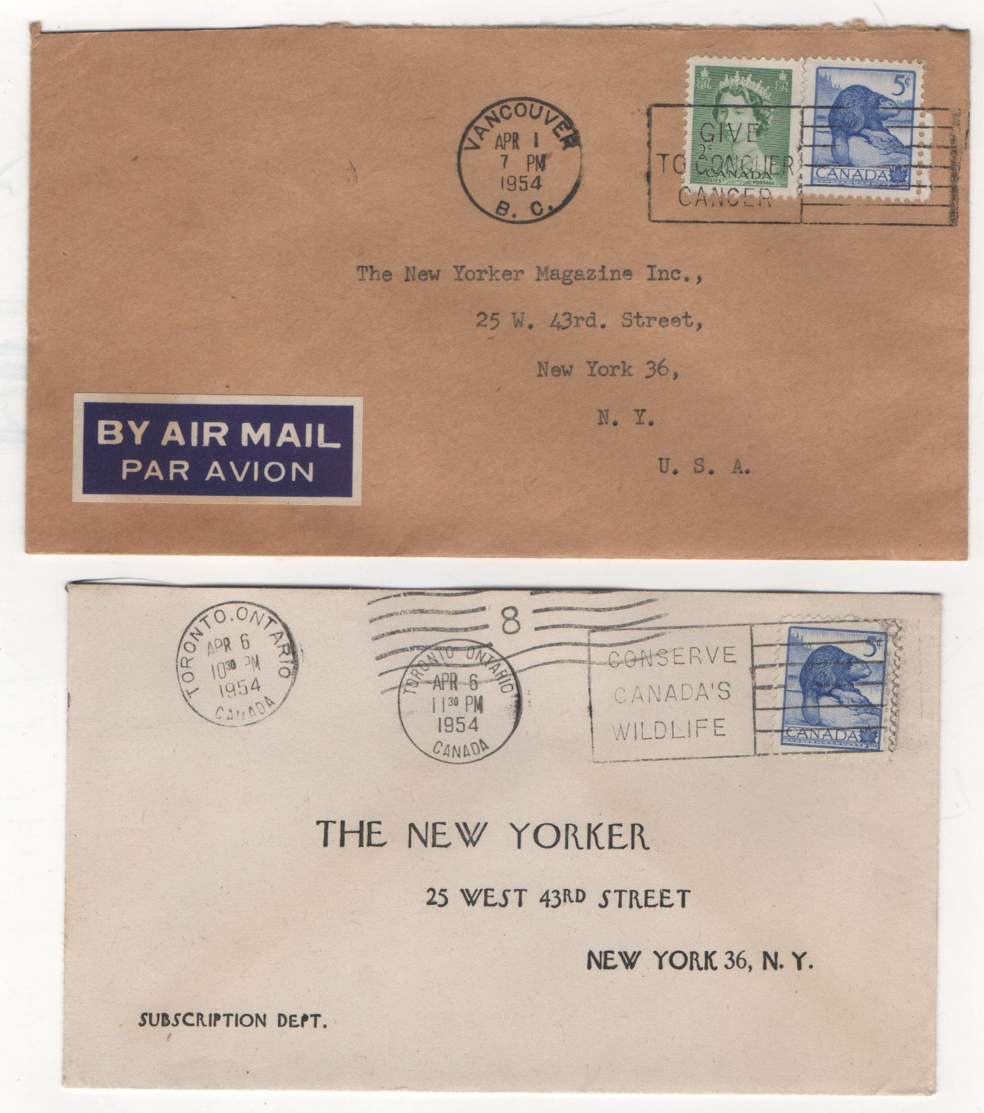 CANADA 1954 Air Mail cover from Vancouver B,C. to NY Box#1