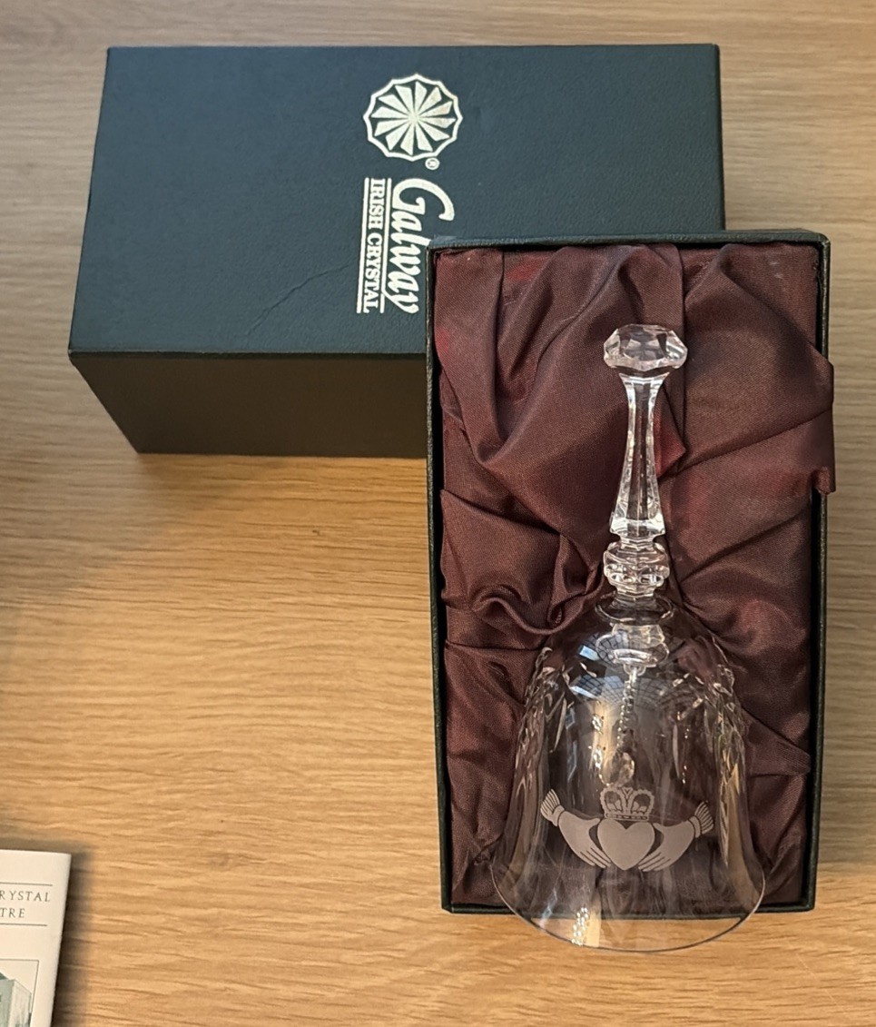 Original GALWAY Cut Crystal Bell Hands Heart Crown Claddagh Etched IRELAND