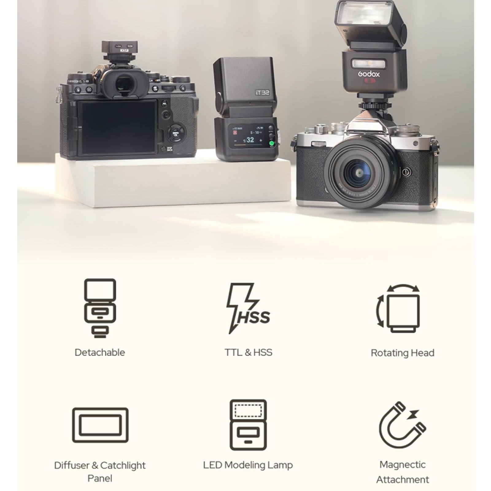 Godox iT32 TTL Camera Flash for Sony + X5S Flash Trigger Magnetic Hot Shoe