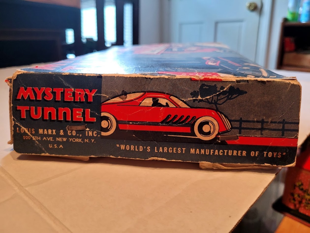 NICE SELDO SEEN Vintage 1930's MARX MYSTERY TUNNEL W/ TWO WIND UP CARS in BOX