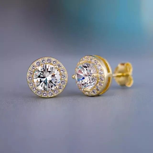 Gold, Silver Plated Stud Earrings With Cubic Zirconia Unisex, Women, Men
