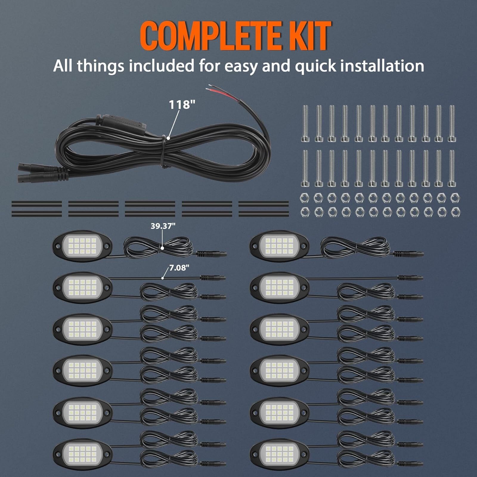 12x Pure White LED Rock Lights Underbody Glow Lamp for Offroad SUV Pickup Truck