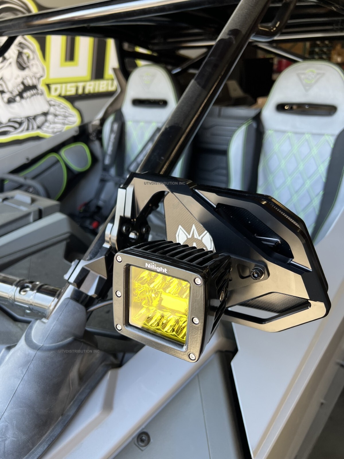 Chupacabra Offroad Cuero Race Mirrors + Amber LED Lights 1-7/8" OD Tube-Black