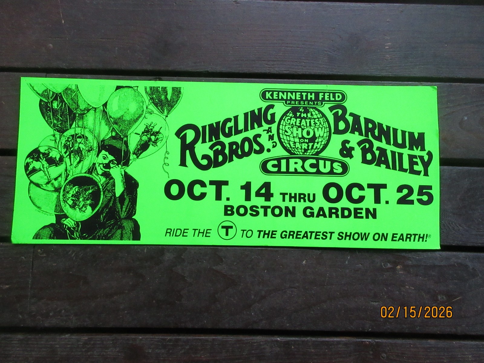 Kenneth Feld Presents Ringling Bros. Barnum Bailey Cardboard Sign Boston Garden