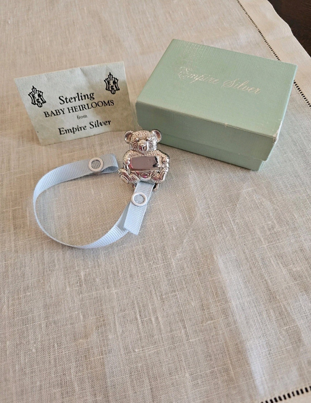 Empire Sterling Silver Teddy Bear Baby Boy Pacifier Clip .925 Blue Engravable