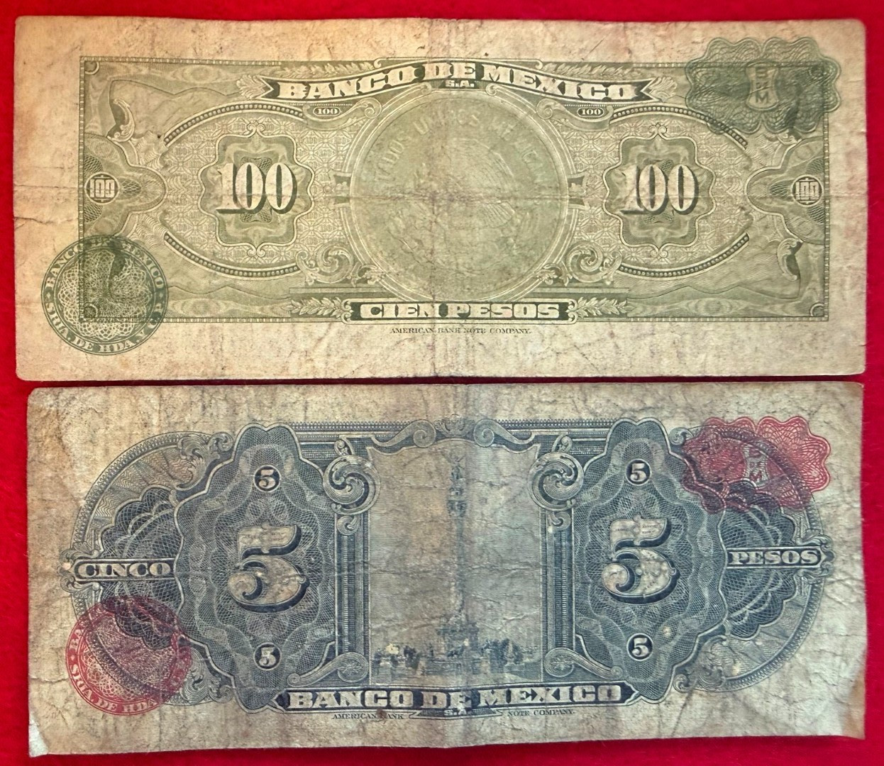 LOT of 5 MEXICO BANKNOTES SERIES 5 50 100 1000 PESOS Billete BDM ABNC 5 Amigos 1