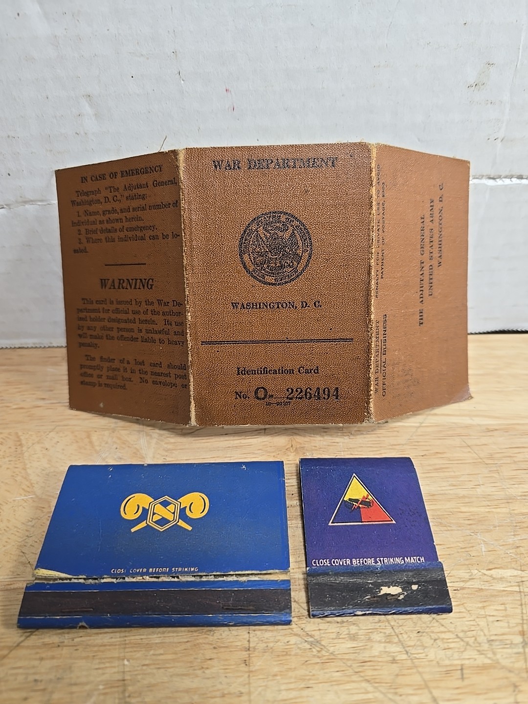 1943 WW2 War DEPARTMENT Identification Card US Army Rare