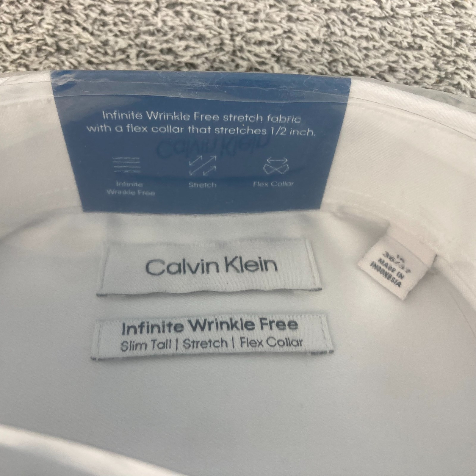 Calvin Klein Dress Shirt Infinite Wrinkle Free Slim Tall Stretch Flex 16 36/37 L