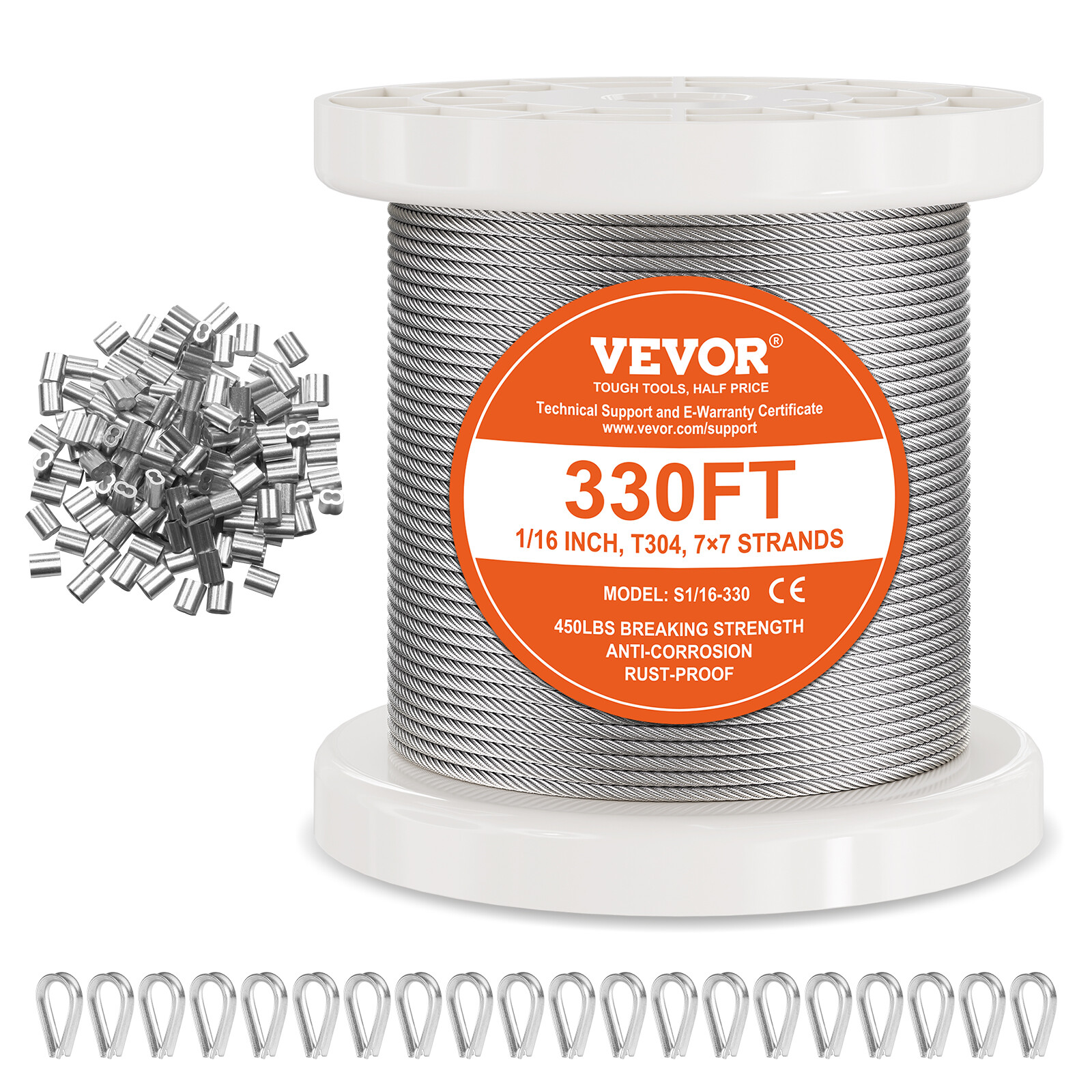 VEVOR T304 Stainless Steel Cable 1/16" 7x7 Steel Wire Rope 330 ft Cable Railing