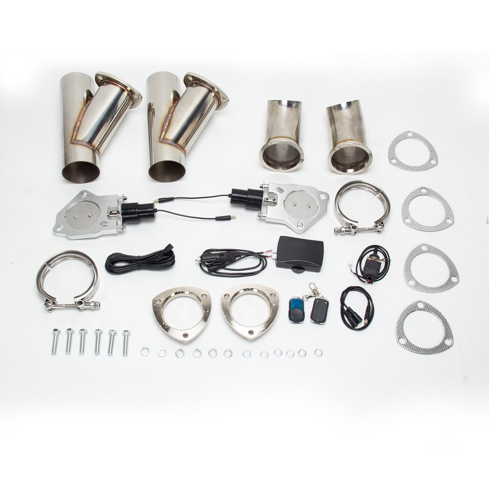 2.5" Electric Stainless Exhaust Valve Y Pipe Kit Remote Control Switch-2 PCS