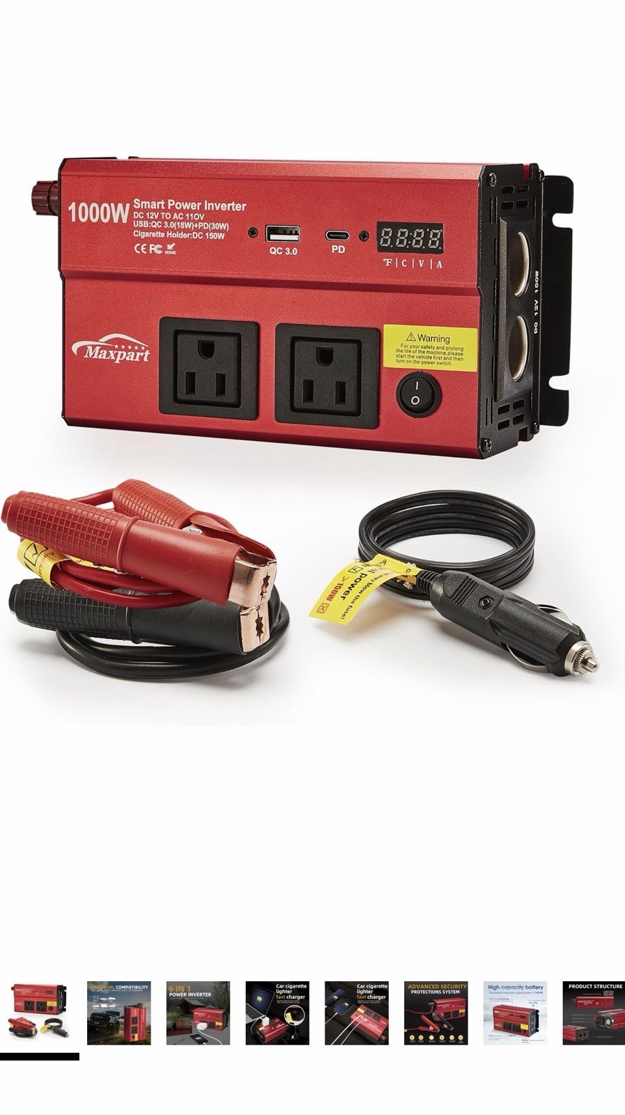 1000 W Power Inverter, Car/Light Truck 12V DC to 110V AC Converter USB and 3.0A