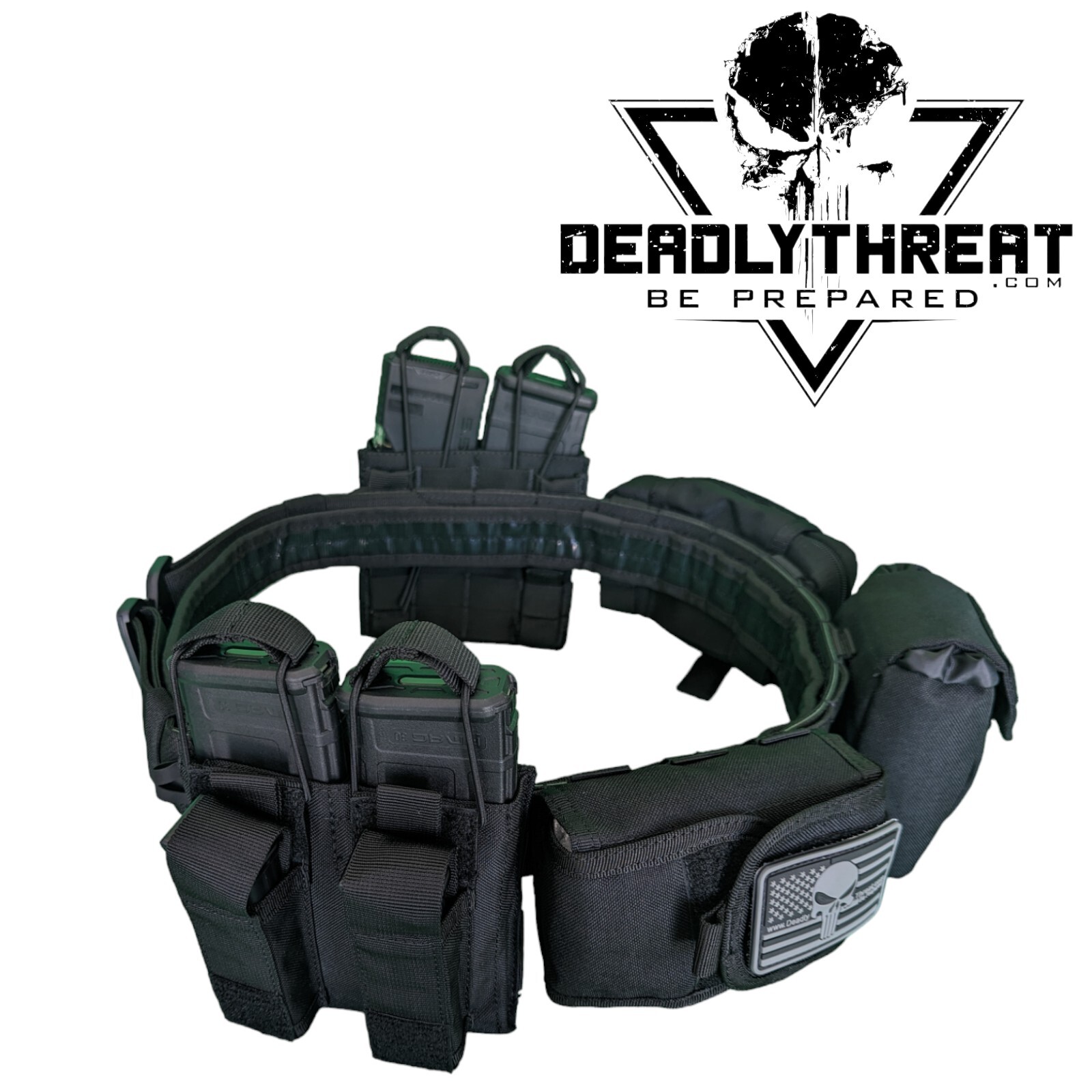 Black Storm Heavy Duty War Battle Tactical Belt With Pouches Molle Webbing