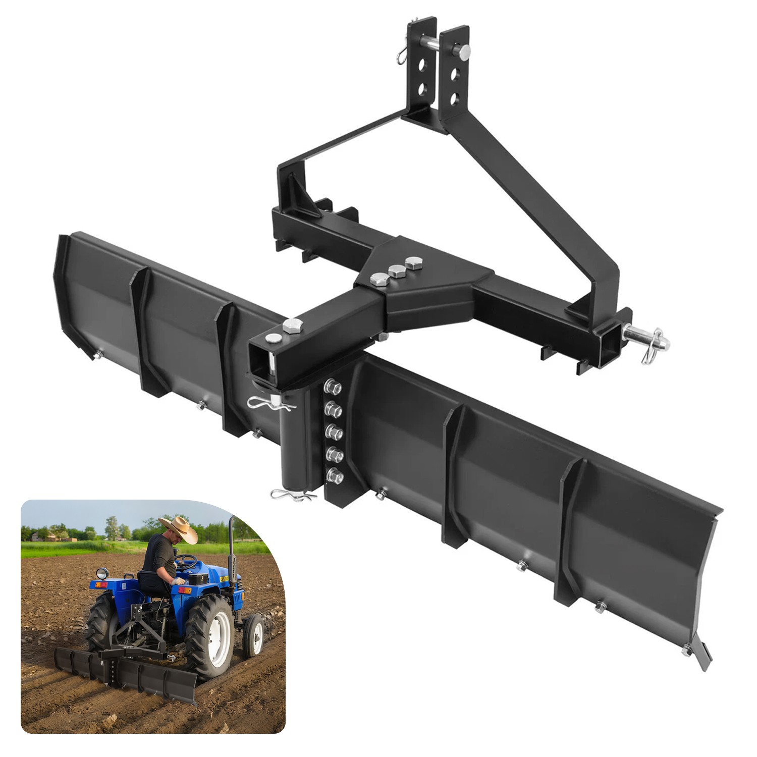 For Category 0 & 1 Tractors 3 Point Rear Grading Blade Scraper Blade Steel 52"