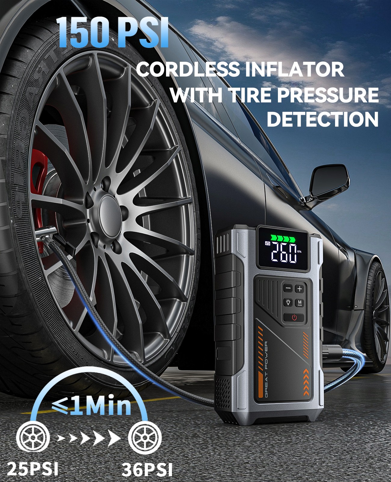 Geeneu Car Jump Starter with Air compressor 6000A ortable 12V Car BatteryBooster