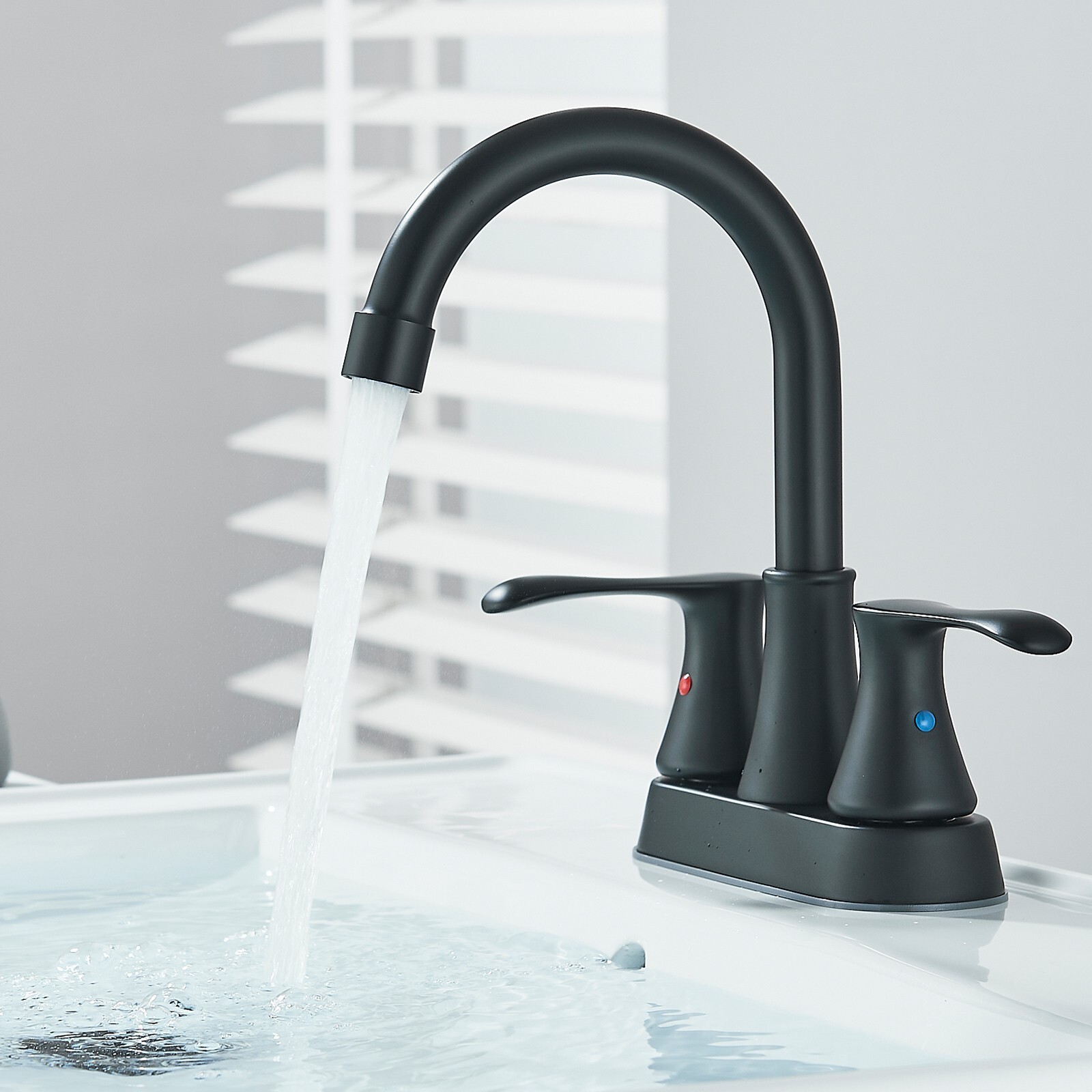 Black Bathroom Sink Faucet 3 Holes 4 Inch Centerset Vanity Mixer Faucet 2 Handle