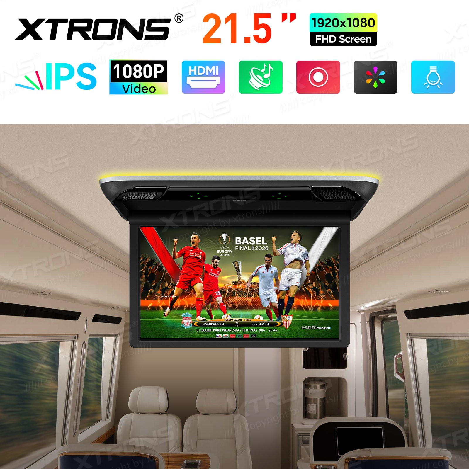21.5" Car TV Coach Bus Flip Down Roof Monitor Overhead HD Screen 1080P USB HDMI
