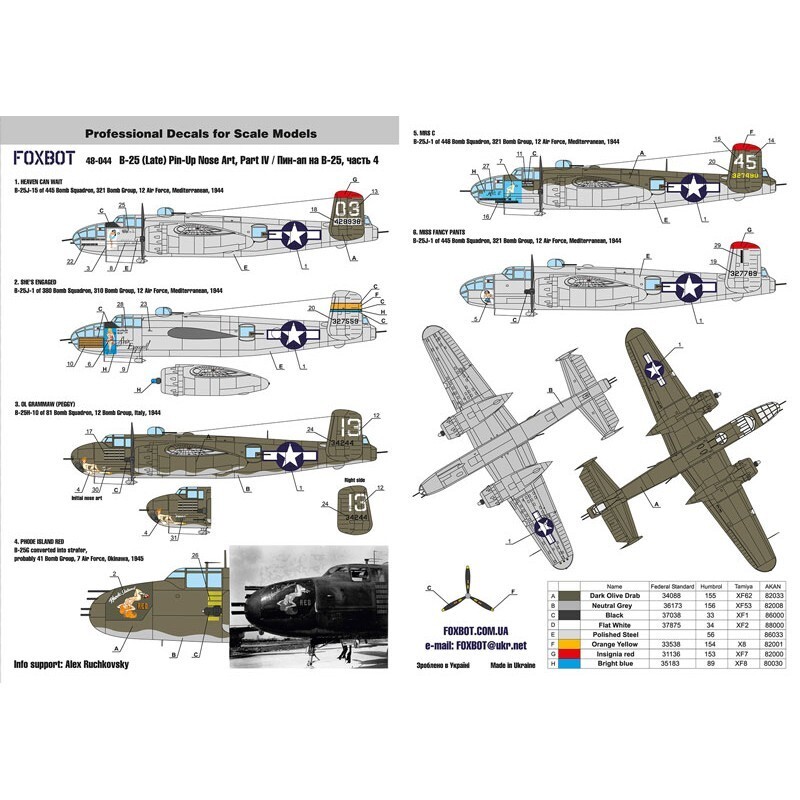 Decals North American B-25G/H/J Mitchell Late Part IV FOXBOT 48-044A Scale 1:48