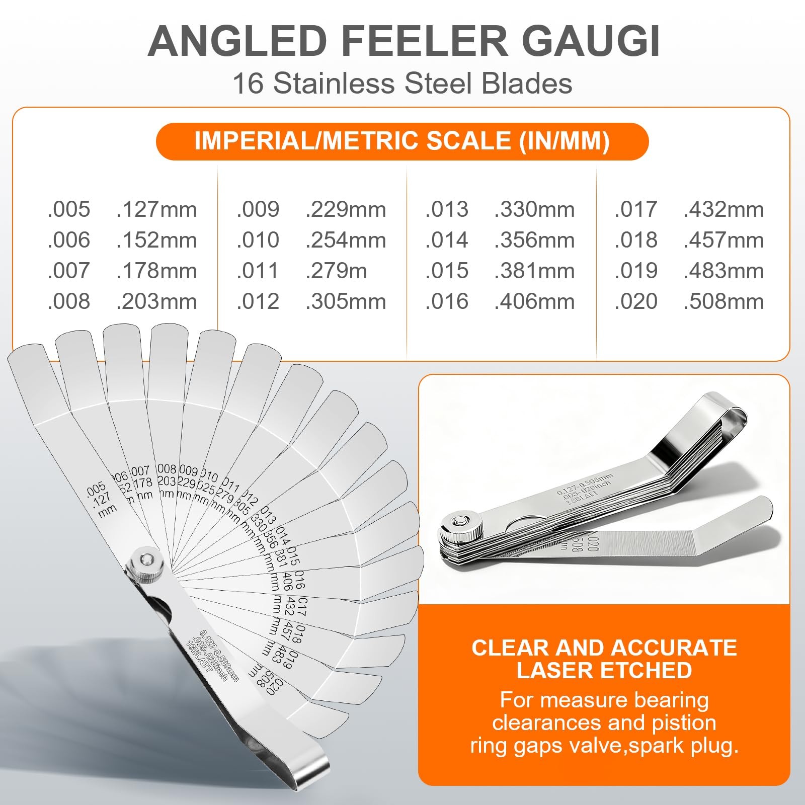 Kit Galgas Calibrador Lainas 48 Hojas Rectas Acodadas Punterías Bujías Inox Pro