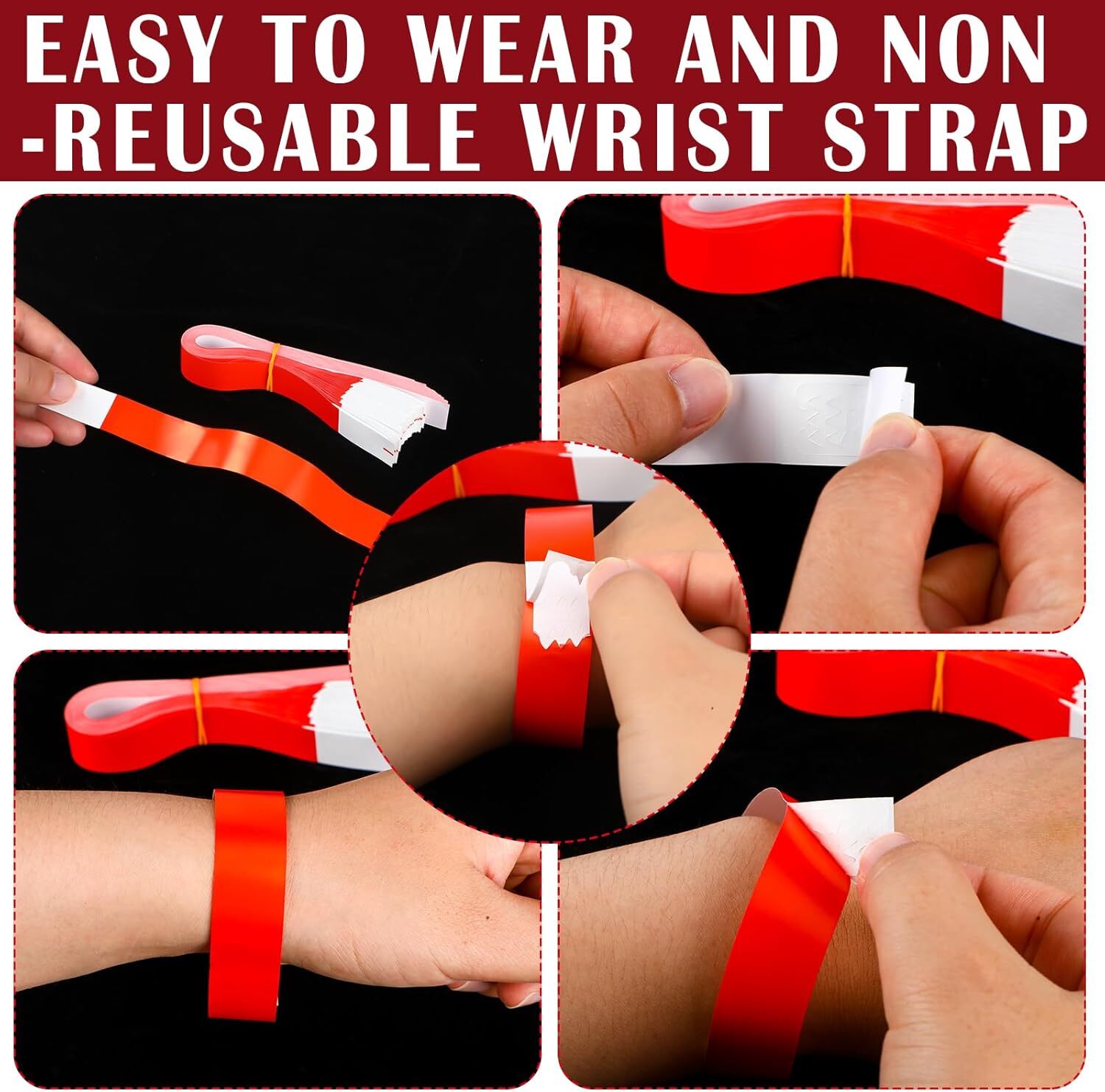 Epakh 500 Pcs Paper Wristbands Neon Wrist Bands Waterproof Hand 500 Pcs, Red