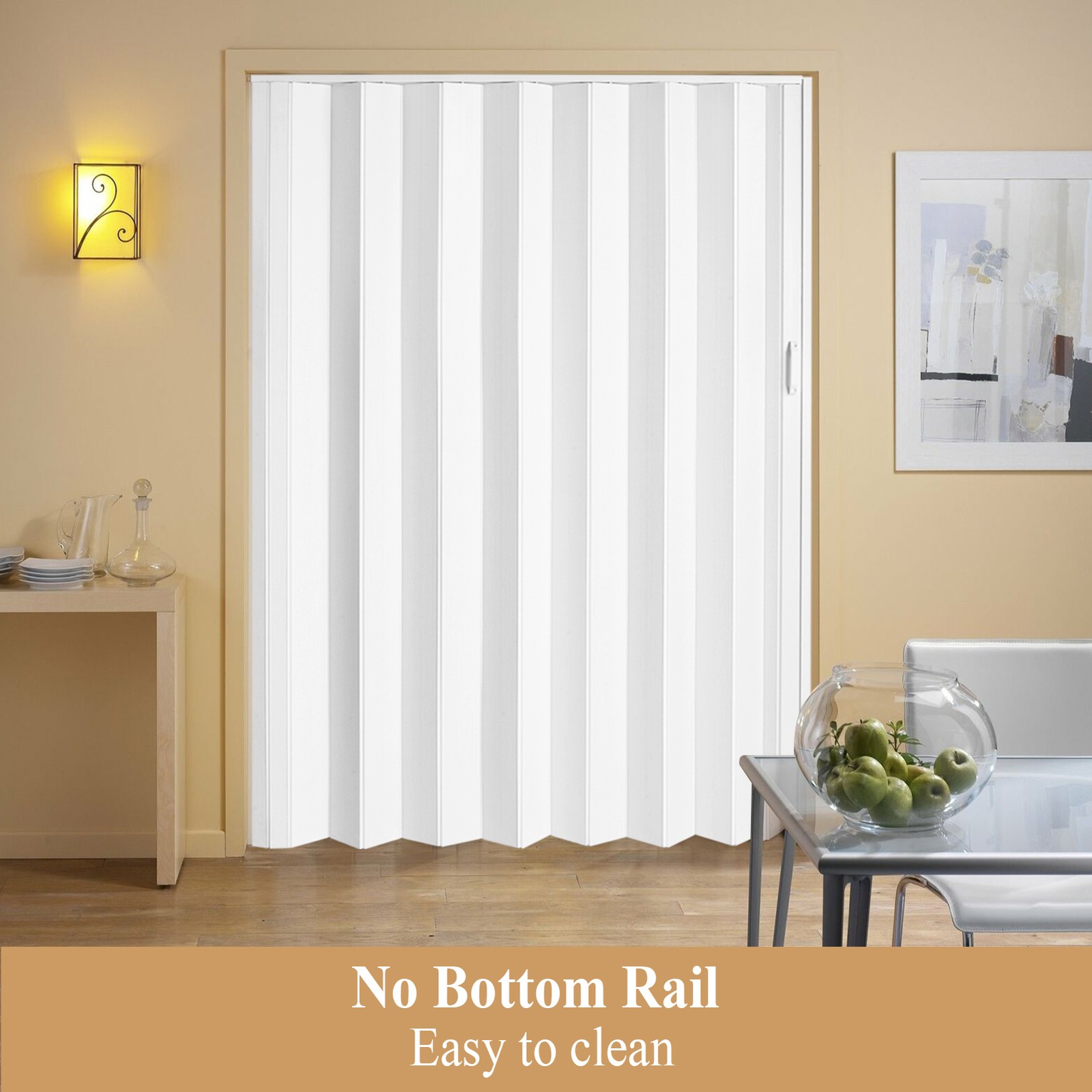White 60x80in Interior PVC Accordion Folding Door With Mounting Hardware--