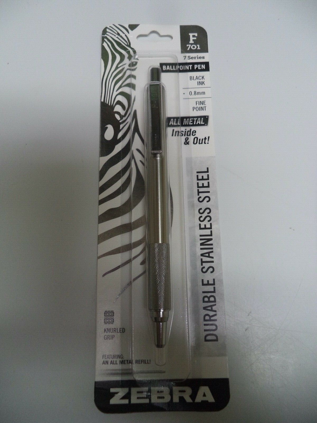 Zebra Pen F-701 Ballpoint Stainless Steel Retractable Fine Point 0.8mm Black ink