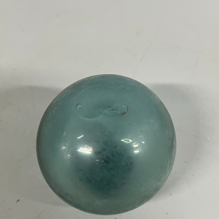 VTG Japanese Antique Hand Blown Glass Float Green Gray SeaGlass Teal 3" Hallmark