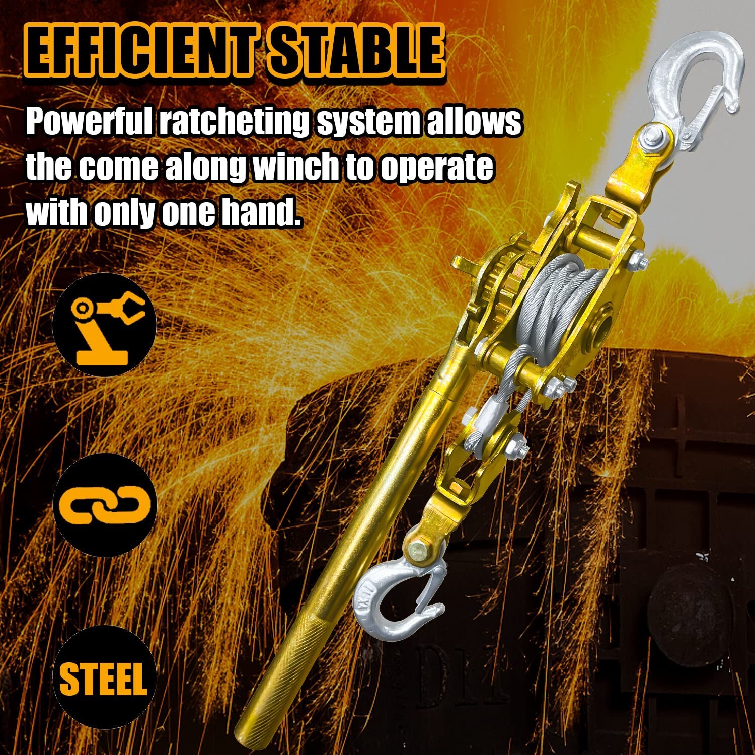 Come Along 1 Ton Cable Winch Puller Double Rope 7Ft Heavy Duty Hand Puller 2200L