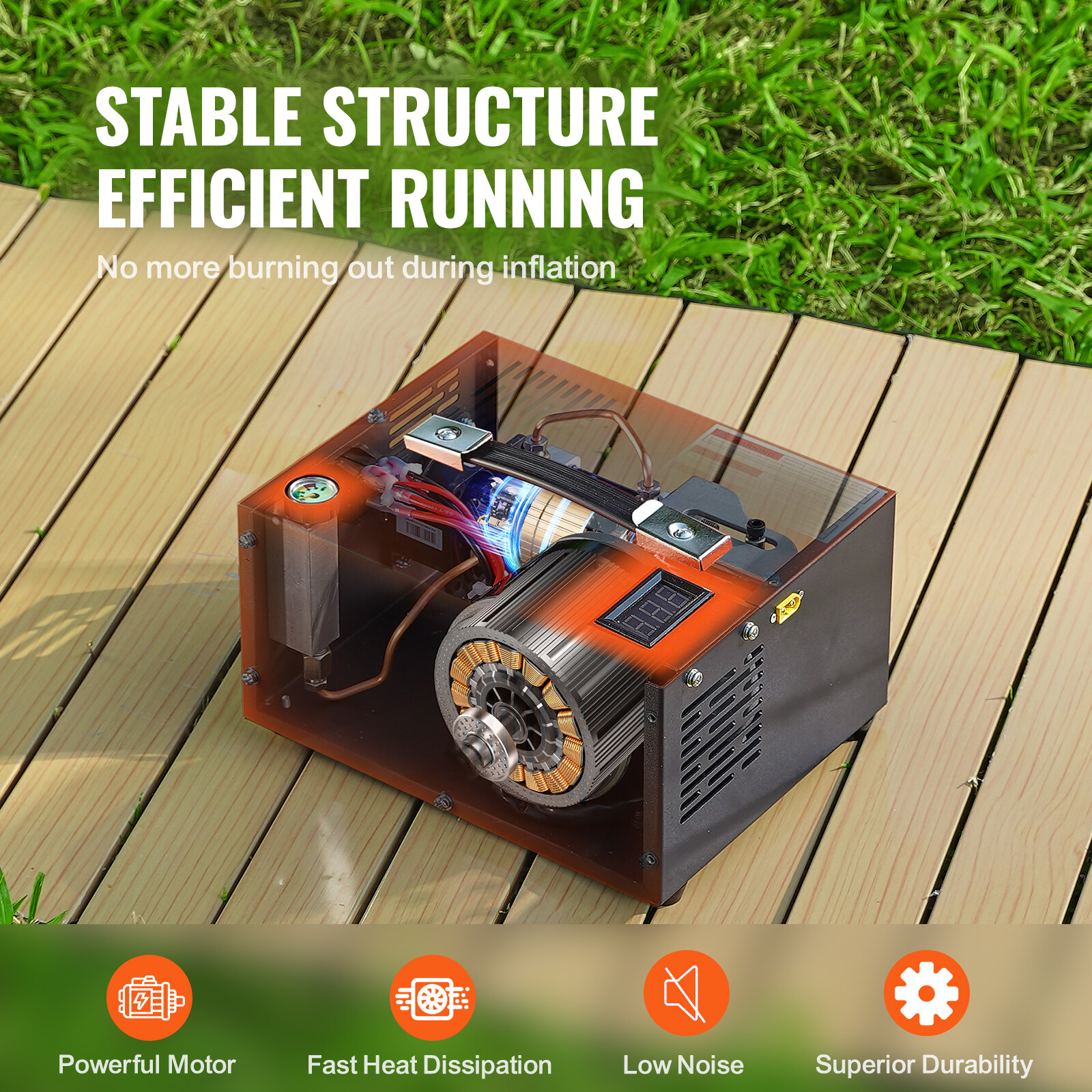 VEVOR PCP Air Compressor 4500PSI External Converter DC12V & AC115V Manual Stop