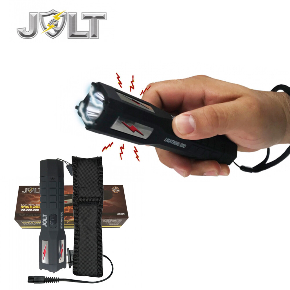 Jolt Lightning Rod 90,000,000 Volt Stun Gun Flashlight w/ Grab Guard Stun Strips