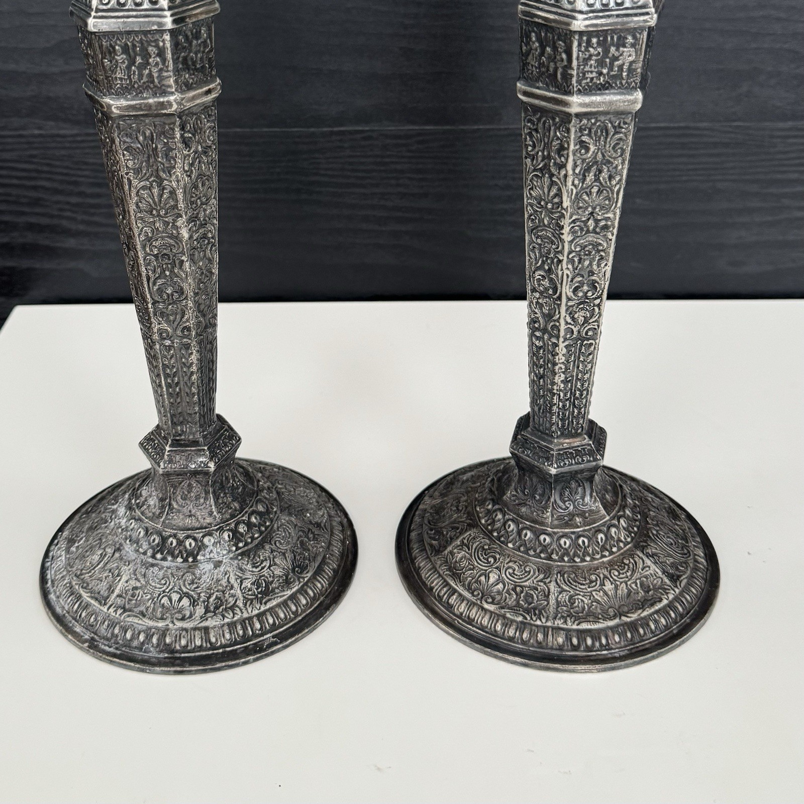 Vintage Ornate 12" Stamped DERBY S P Co Silverplate Candlestick Holders #2547