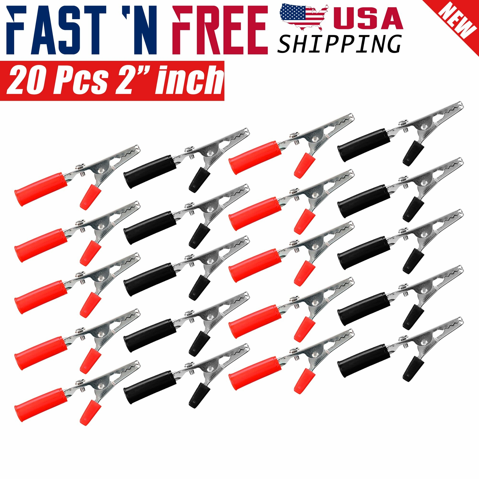 20 Pcs Electrical Test Clamps Metal Alligator Clips with Red & Black Handle Bulk