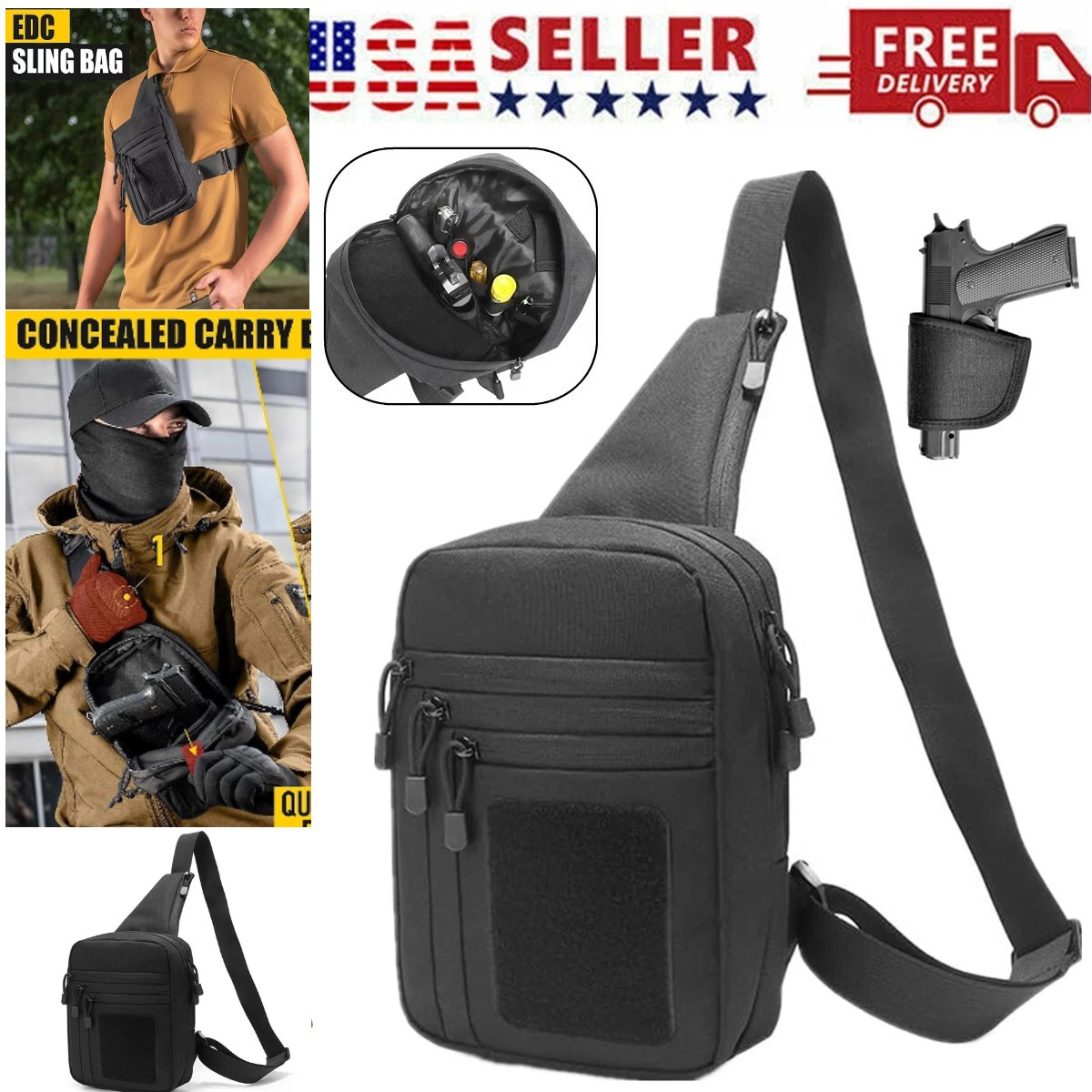 Tactical Gun Bag Pistol Holster Concealed Carry Chest Crossbody Pack Handgun Bag