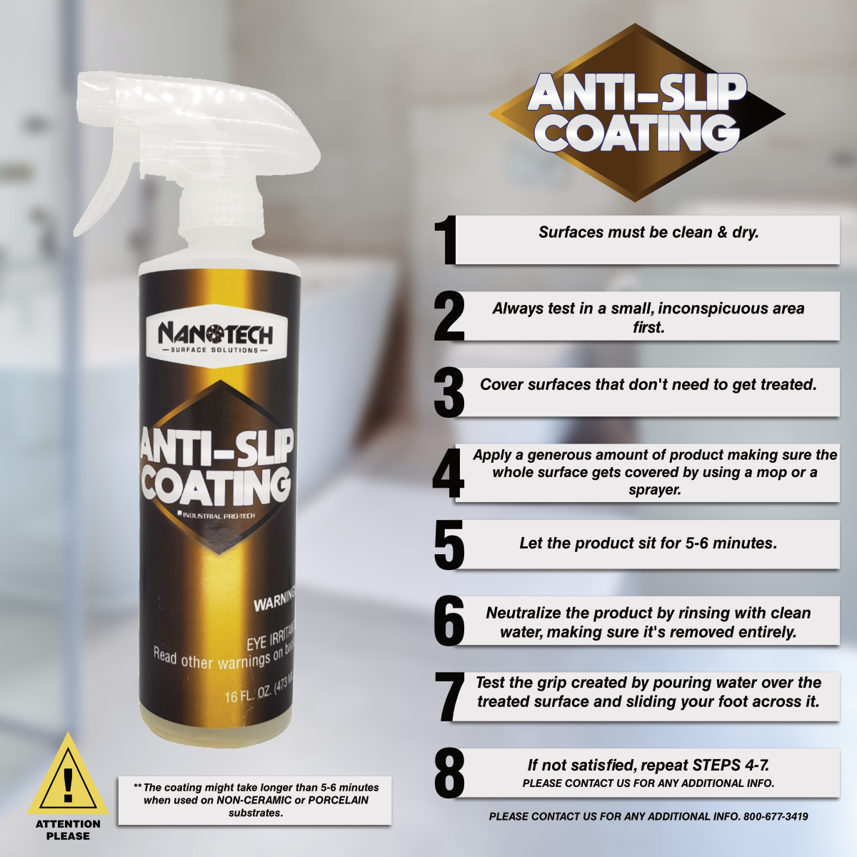 Nanotech Anti-Slip Coating, For Ceramic, Porcelain Tiles, Works in Mins- 16 Oz