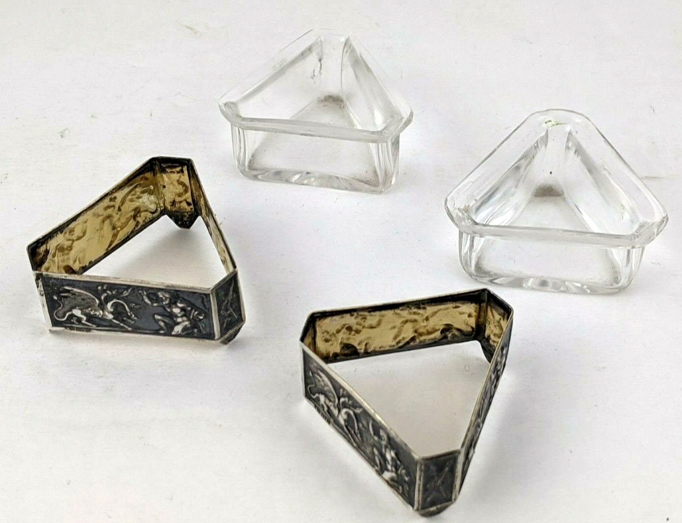 800 Silver Antique Germany Figural Mythology Glass Lined Salt Cellars RARE Pair