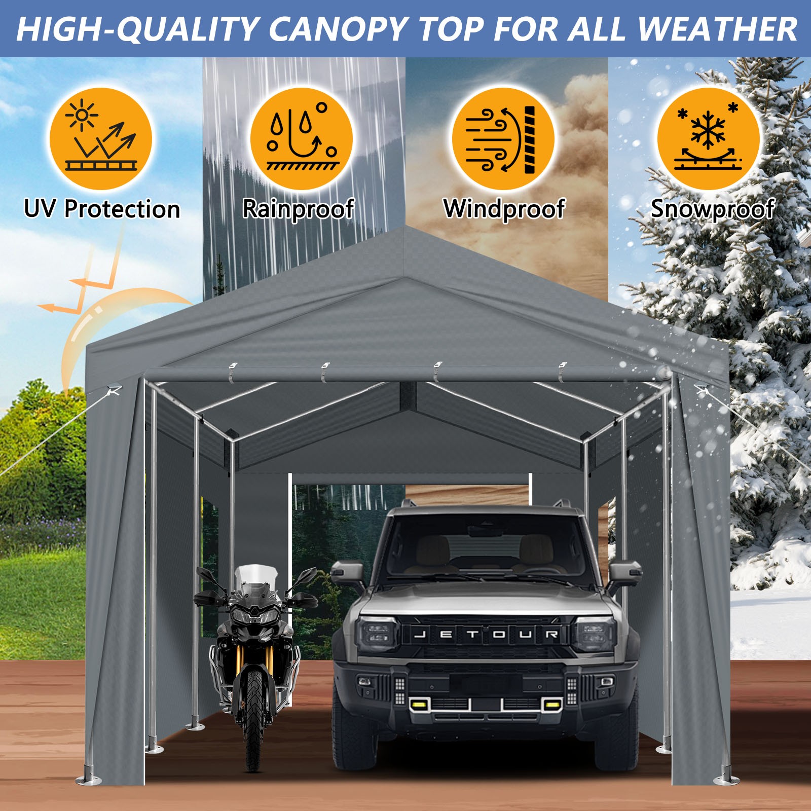 10x20 ft Carport Canopy Car Shelter Garage Heavy Duty Party Shed Tent & 4 Walls