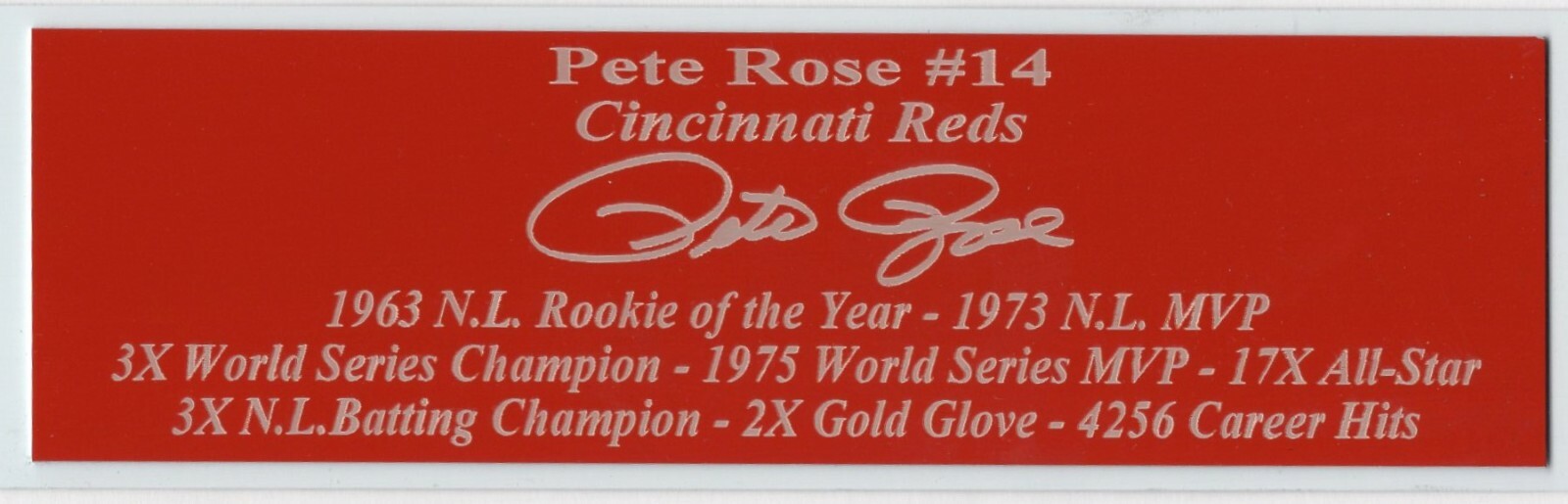 Pete Rose Autograph Nameplate Cincinnati Reds Autograph Jersey Ball Photo