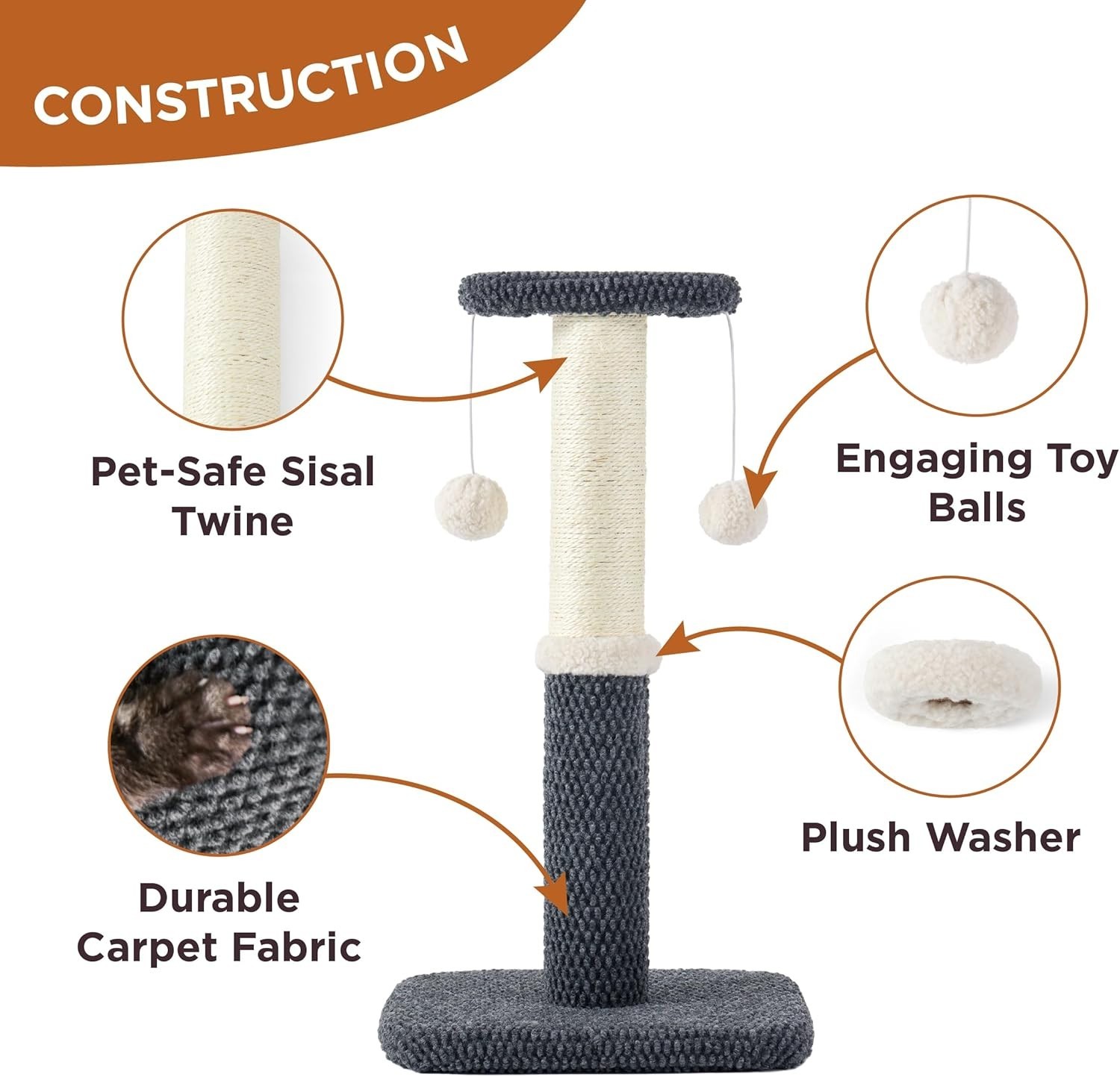 Cat Scratching Post for Indoor Cats - 29in Highly Resistant Carpet Scratch Poles