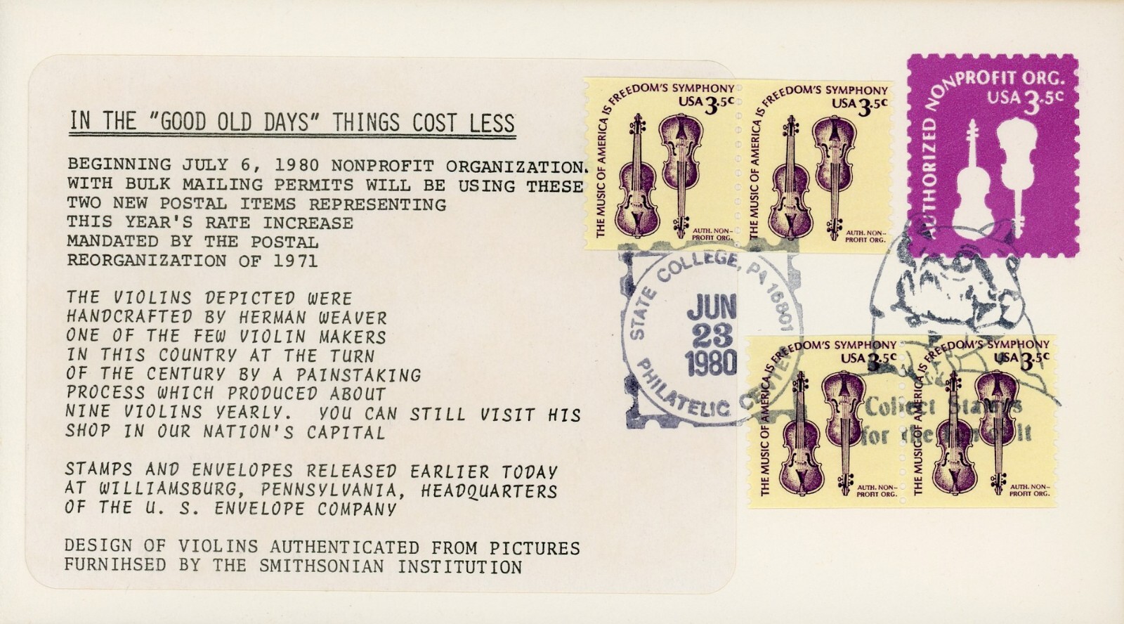 US U590 Unofficial FDC Weaver Violins