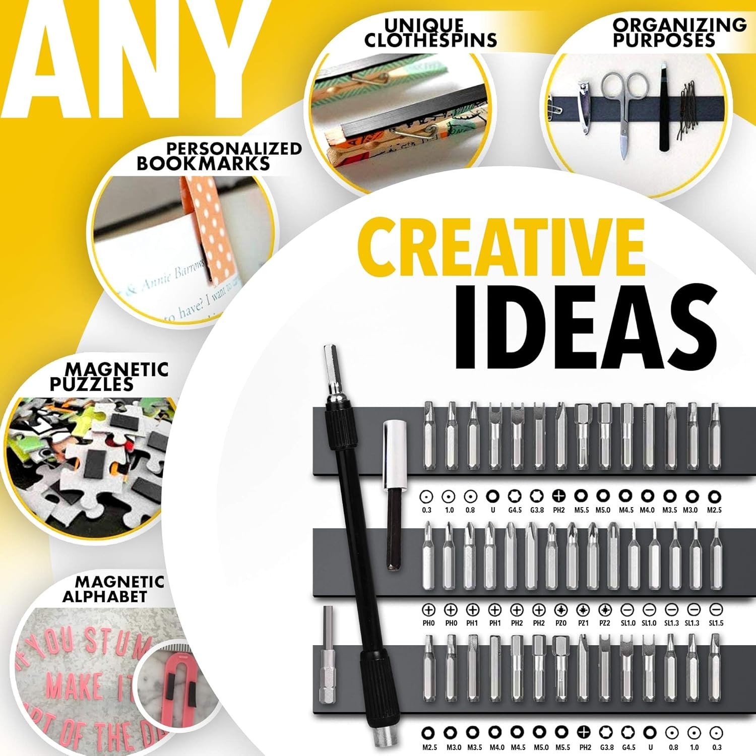 6 Pack Magnetic Strips with Adhesive Backing for Crafts Tools Kitchen Garage