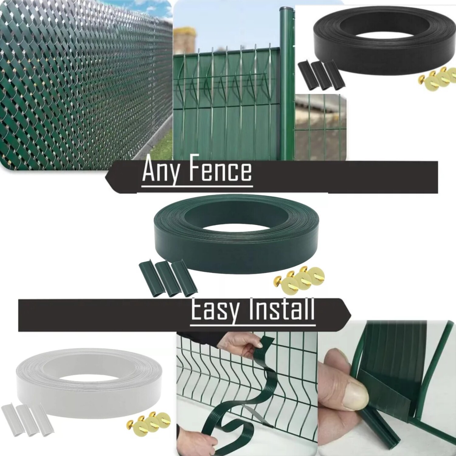 HTTMT View Blocking Privacy Fence Tape Weave & bracket & Brass Fasteners PVC