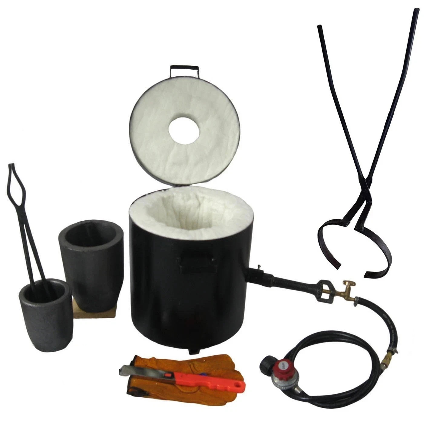 16 KG Gas Metal Melting Furnace with 2 Crucibles Tongs Casting