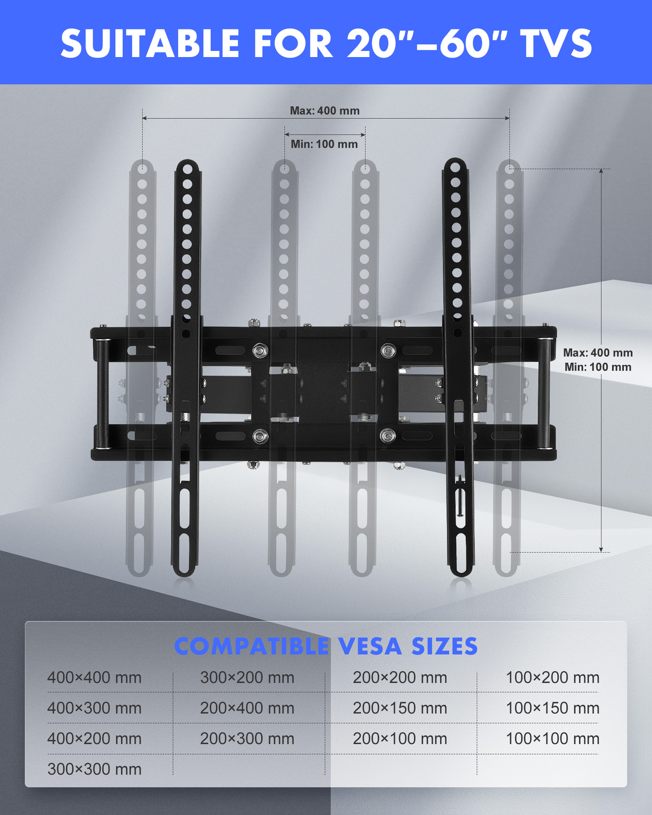 Full Motion HDTV TV Wall Mount Bracket 32 36 40 42 47 50 52 55 60 65 70 80 inch