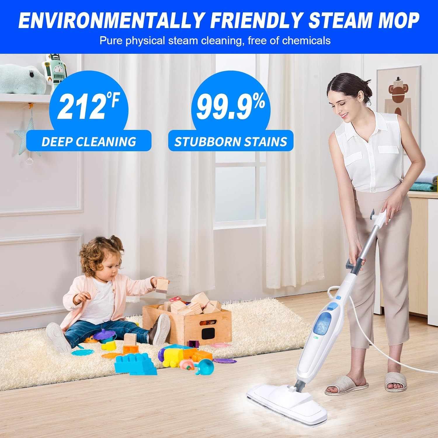 1500W All In 1 Upright Steam Mop Floor Cleaner Carpet Washer Hand-held Steamer