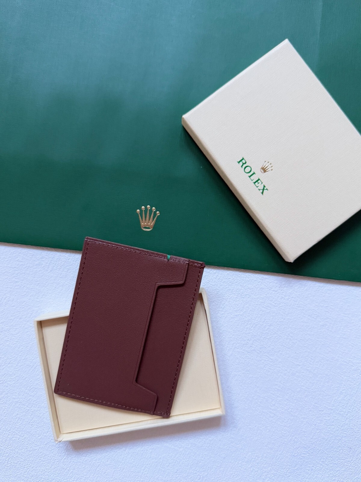 Rolex Signature Leather Brown Credit Card Holder Wallet- New in Box, AD Gift