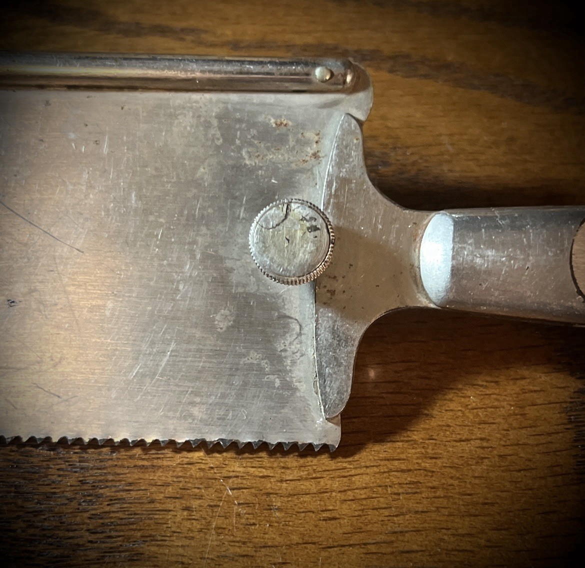 Antique chrome metal bone amputation saw mortuary autopsy surgery medical