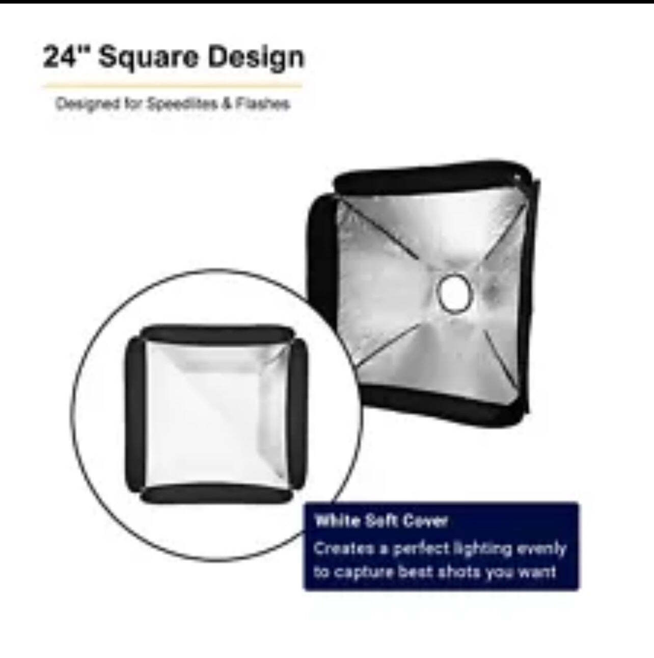 24x24" Softbox for Speedlight Flash with Mounting Bracket and Honeycomb Grid