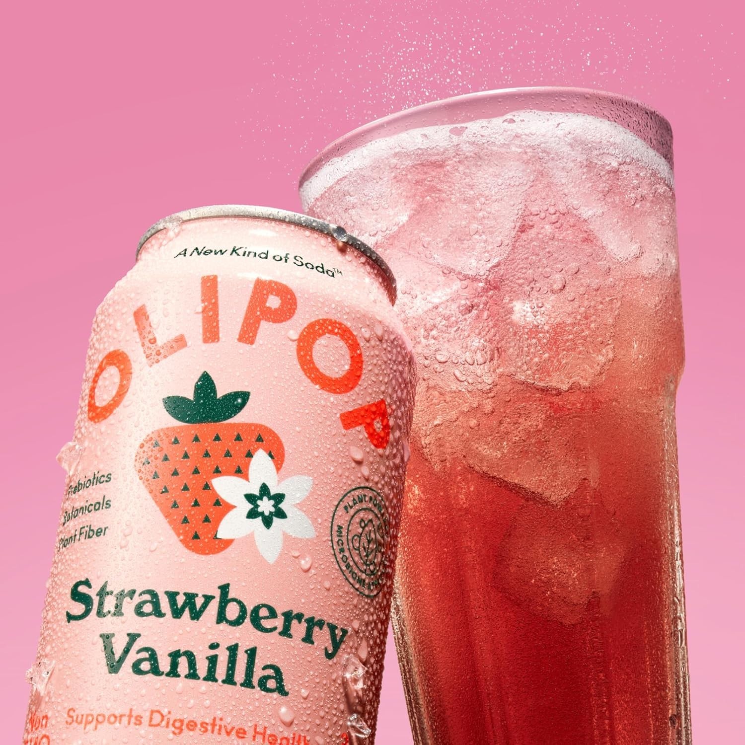 OLIPOP Prebiotic Soda Pop Strawberry Vanilla 12oz 12 Cans – Low Sugar Gut Health