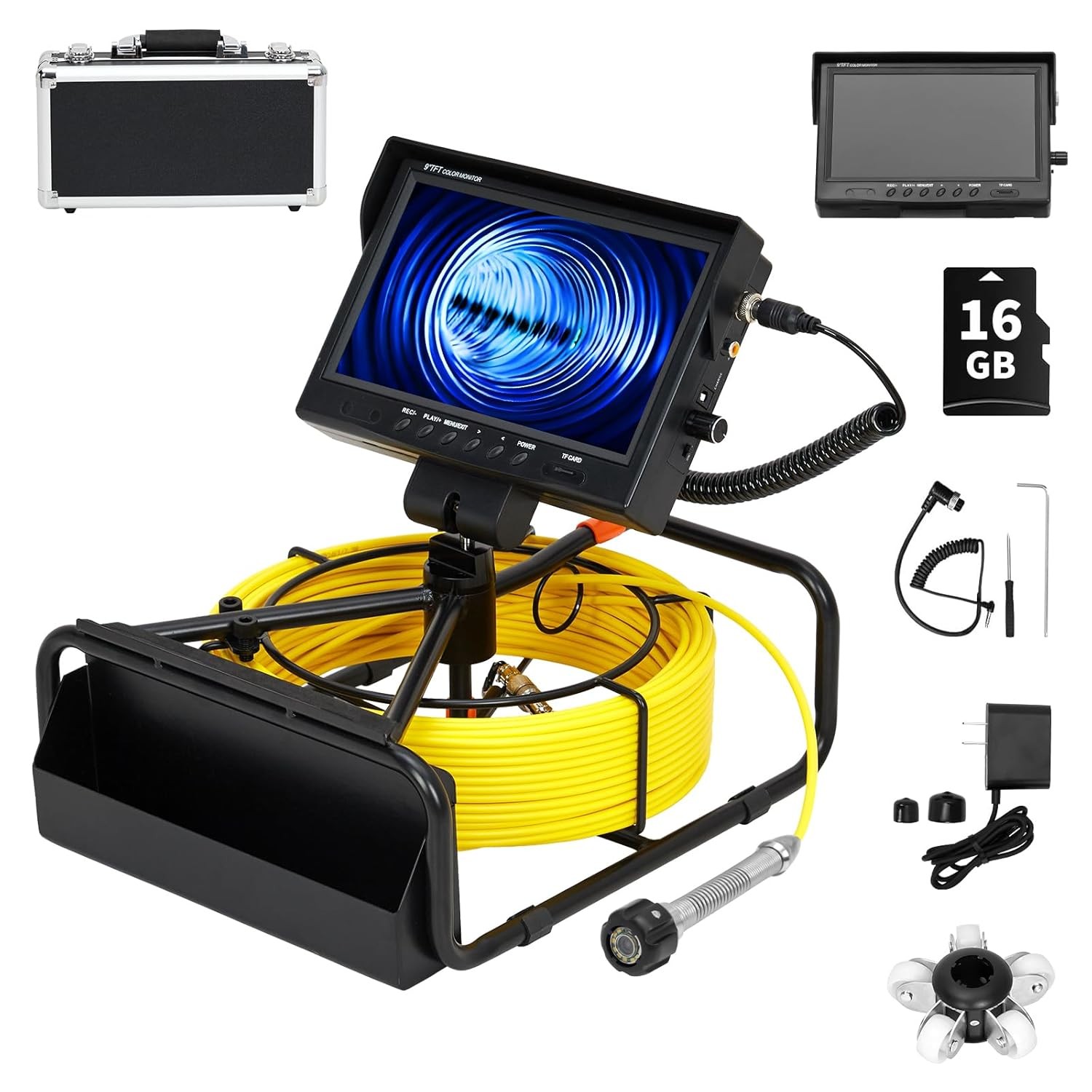 Sewer Camera 100FT/30m Self-Leveling Drain Camera with 1080P HD 9” Screen 16GB