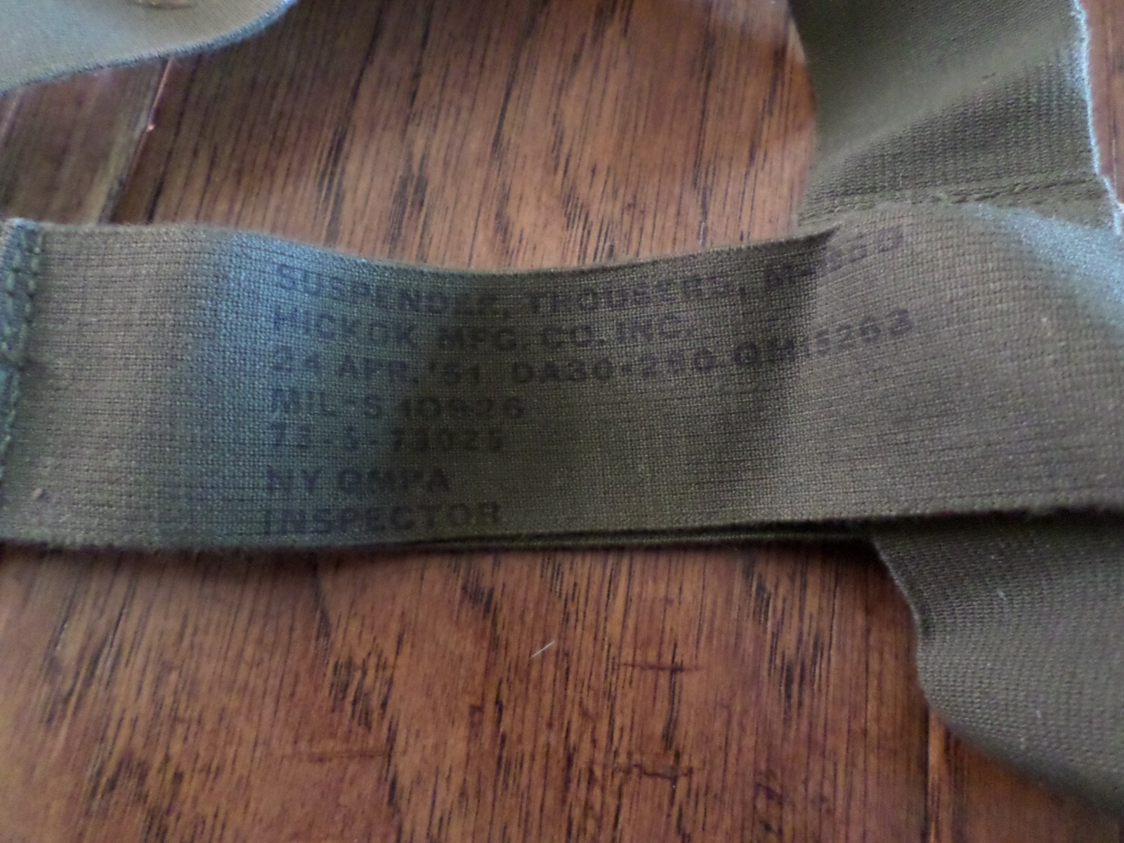 VINTAGE MILITARY ISSUE M-1950 TROUSER PANT SUSPENDERS ELASTIC OD GREEN USA MADE